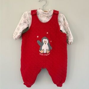 Red Baby Penguin Romper with White Long Sleeve